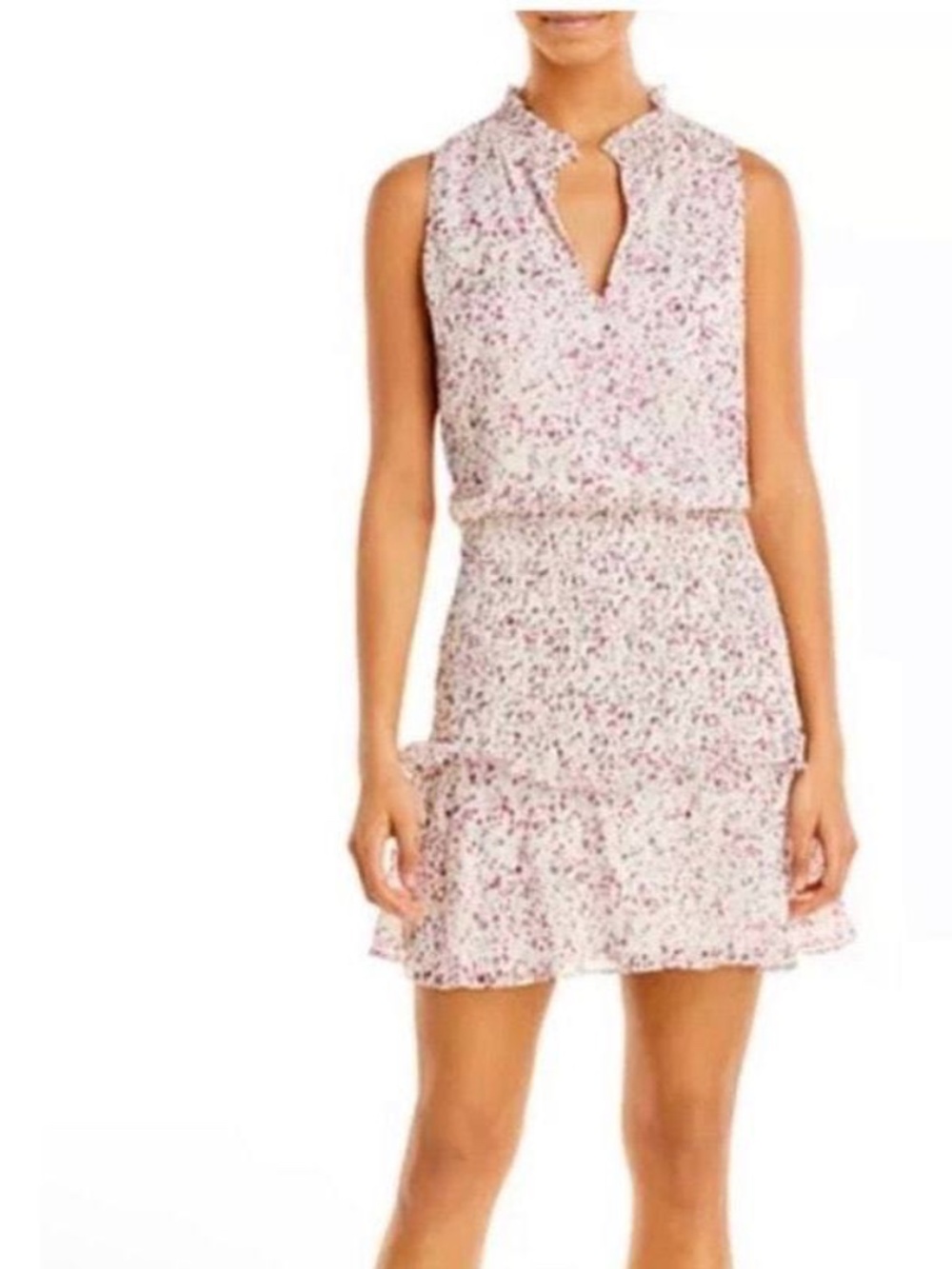 Aqua Sleeveless Smocked Mini Dress Floral Metallic-Speckled Size S